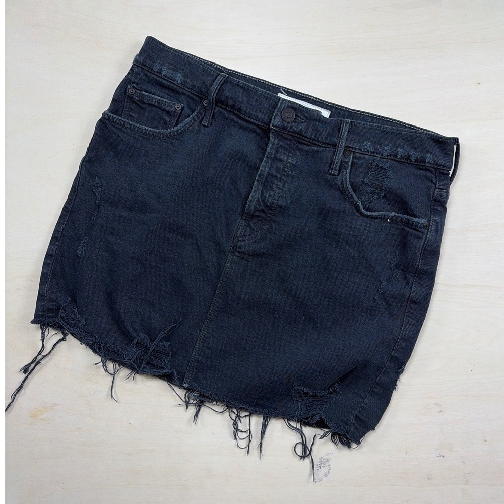 Mother Superior Distressed Denim Mini Skirt Faded Black Raw Hem Size 29